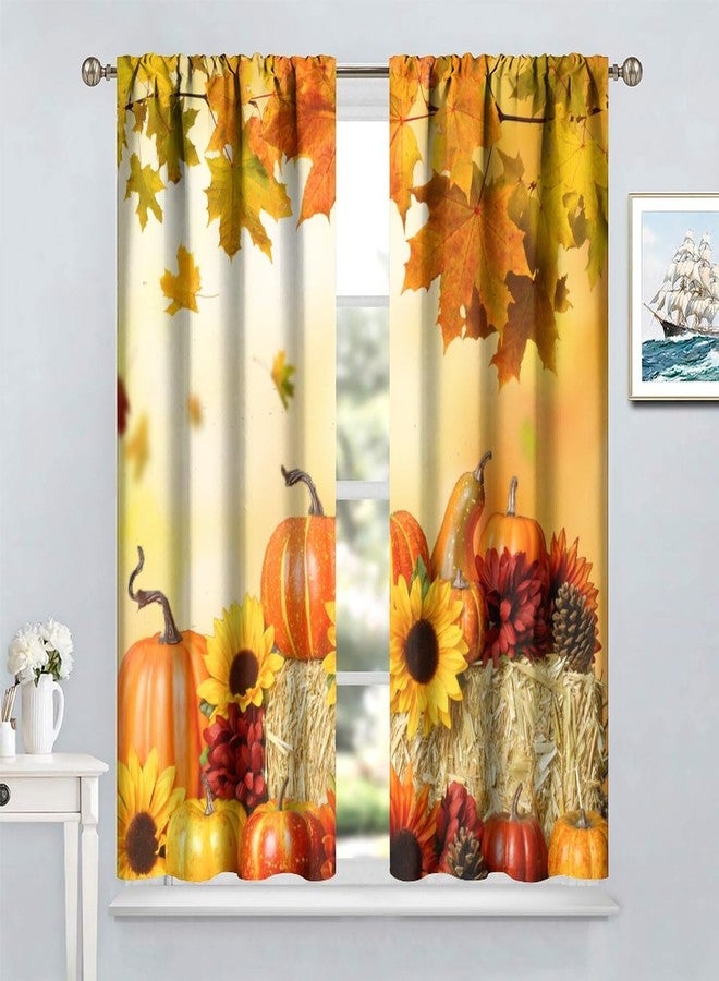 SENRUEGT Rustic Autumn Pumpkins Curtains,Sunflowers Fall Thanksgiving Harvest Farmhouse Romantic Fall Bedroom Living Room Kitchen Window Drapes 42x45 Inch - Image 5